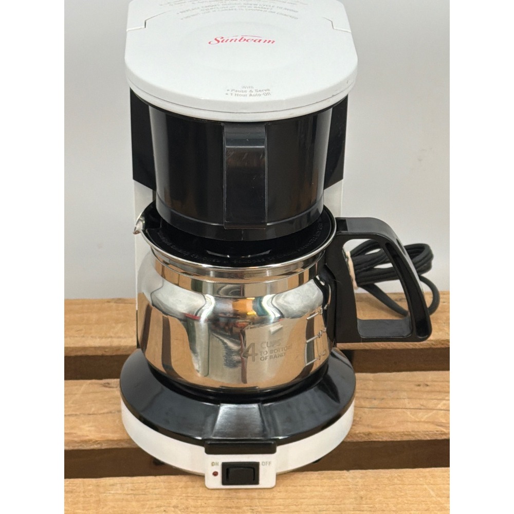 Vtg Sunbeam 4 Cup Coffee Maker Stainless Steel Carafe Tested Clean Model 3279